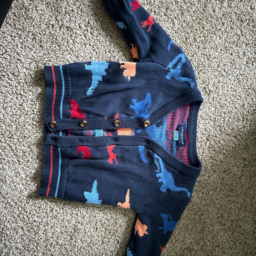 Andy & Evan Navy Dinosaur Cardigan Set